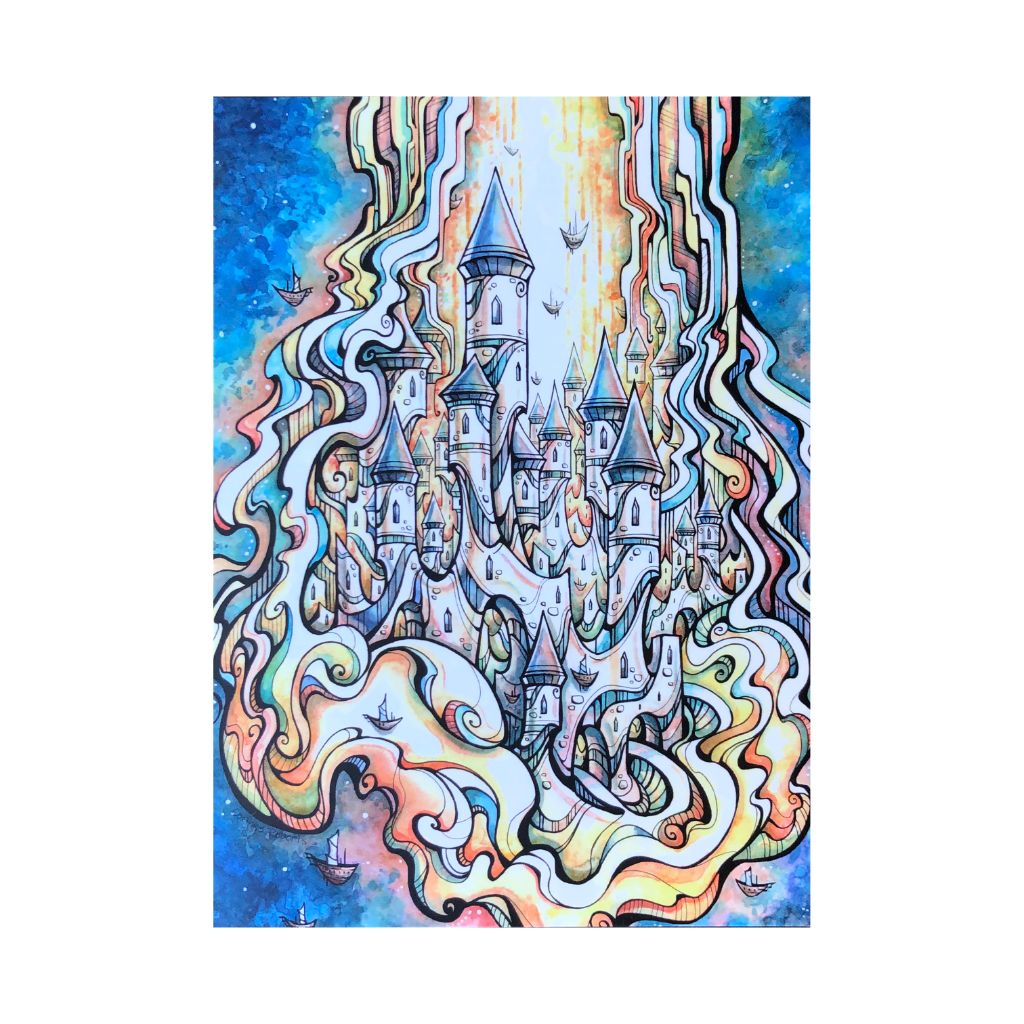 Blue Whimsey Castle Postcard