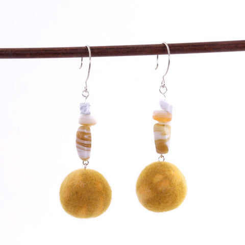 Felted Wool and Beaded Earrings
