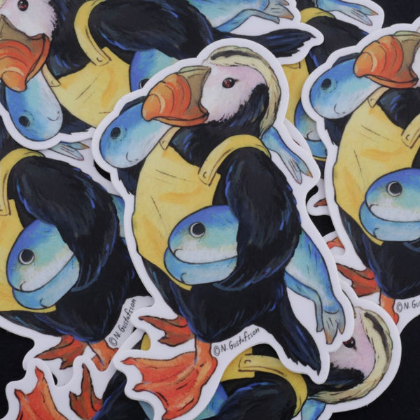 Tufted Puffin with Fish sticker