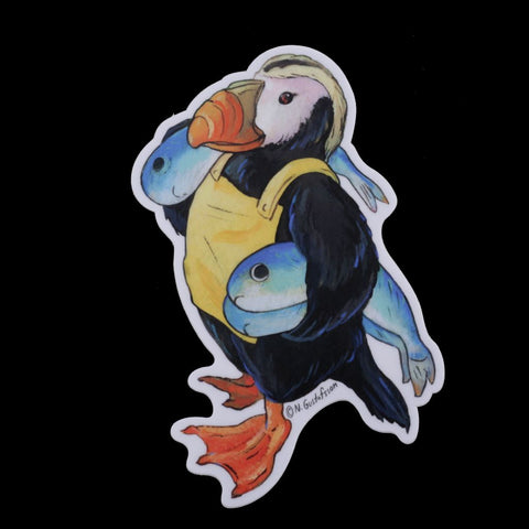 Tufted Puffin with Fish sticker