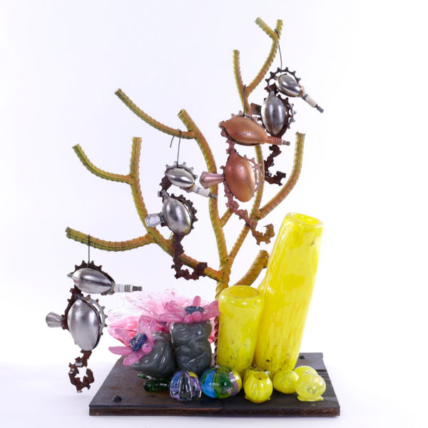Coral Reef - Mixed Media Sculpture with Hand Blown Glass