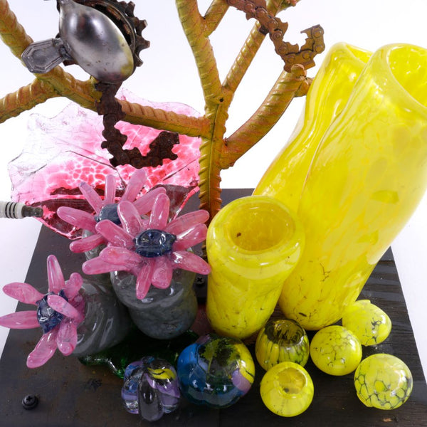 Coral Reef - Mixed Media Sculpture with Hand Blown Glass