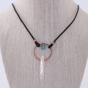 Quartz and Turquoise Necklace with Copper Ring