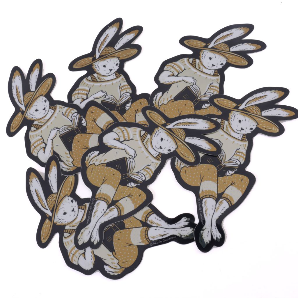 Metallic Reading Rabbit Vinyl Sticker