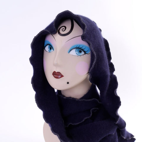 Navy Blue Ruffle Cashmere Infinity Scarf