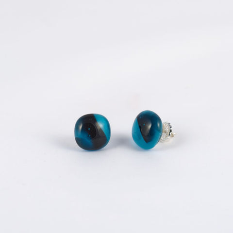Blue & Black Dichroic Glass Earrings