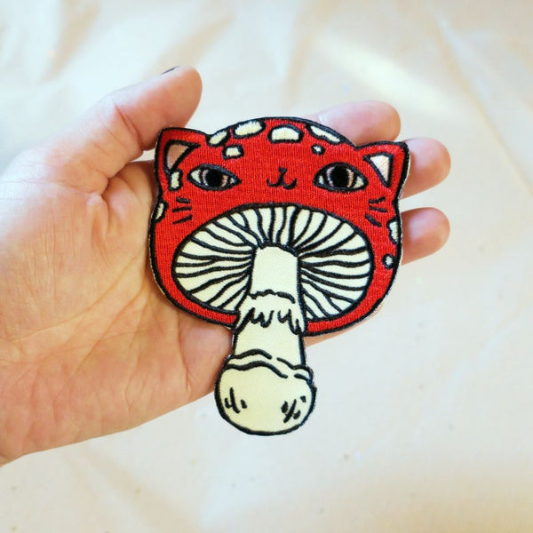 Meowshroom Embroidered Mushroom Cat Patch