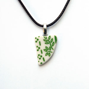 Green and White Upcycled Ceramic Necklace