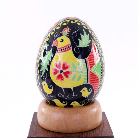 Pysanky Spirit Egg - Folk Art - Black with Chicken