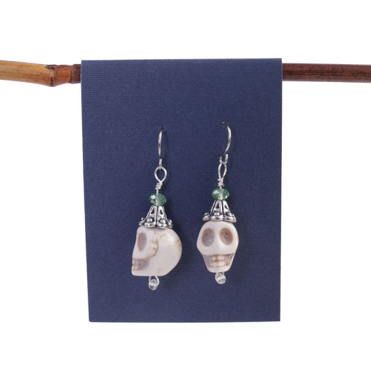 White Ceramic Skull Bead Earrings