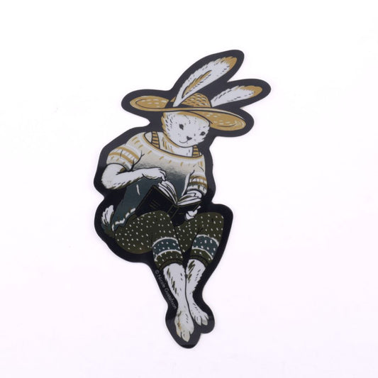 Metallic Reading Rabbit Vinyl Sticker