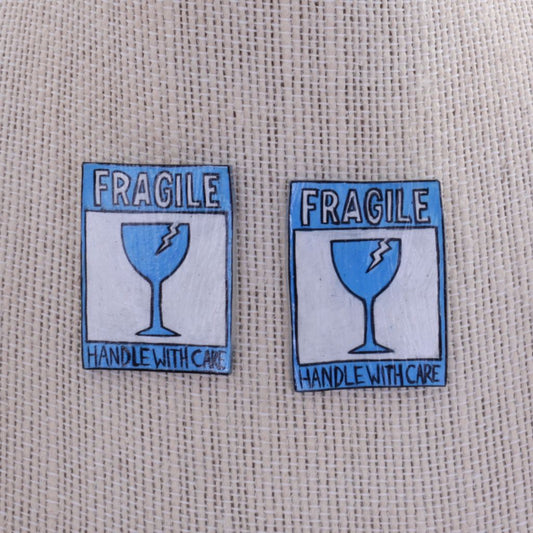 Fragile - Shrinky Dink Stud Earrings - Blue