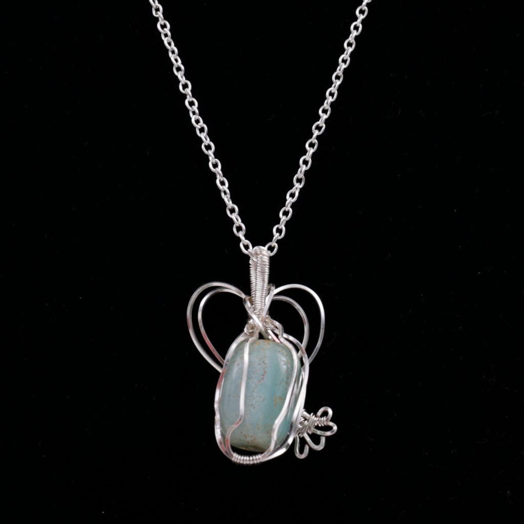 Wire Wrapped Agate Pendant w Silver Necklace