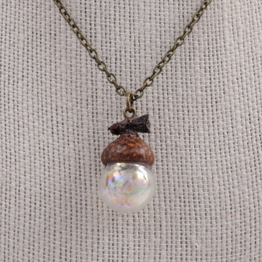 Real Acorn Cap & Dandelion Glass Dome Pendant