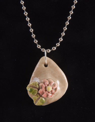 Pink Flower Ceramic Pendant Necklace