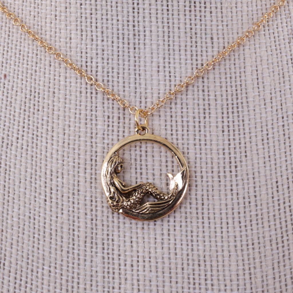 Reclining Mermaid Necklace - Gold Plated