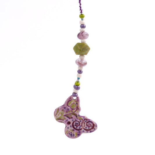 Purple & Green Porcelain Butterfly Goddess Bauble Hanging