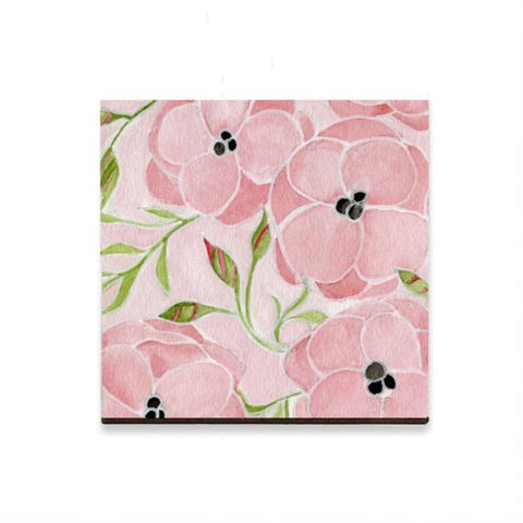 Wood Square Magnet - Flowers and Buds