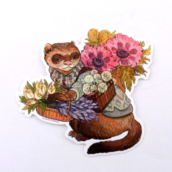 Ferret with Basket of Flowers Sticker