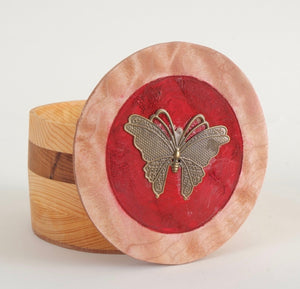 Round Hardwood Box with Butterfly