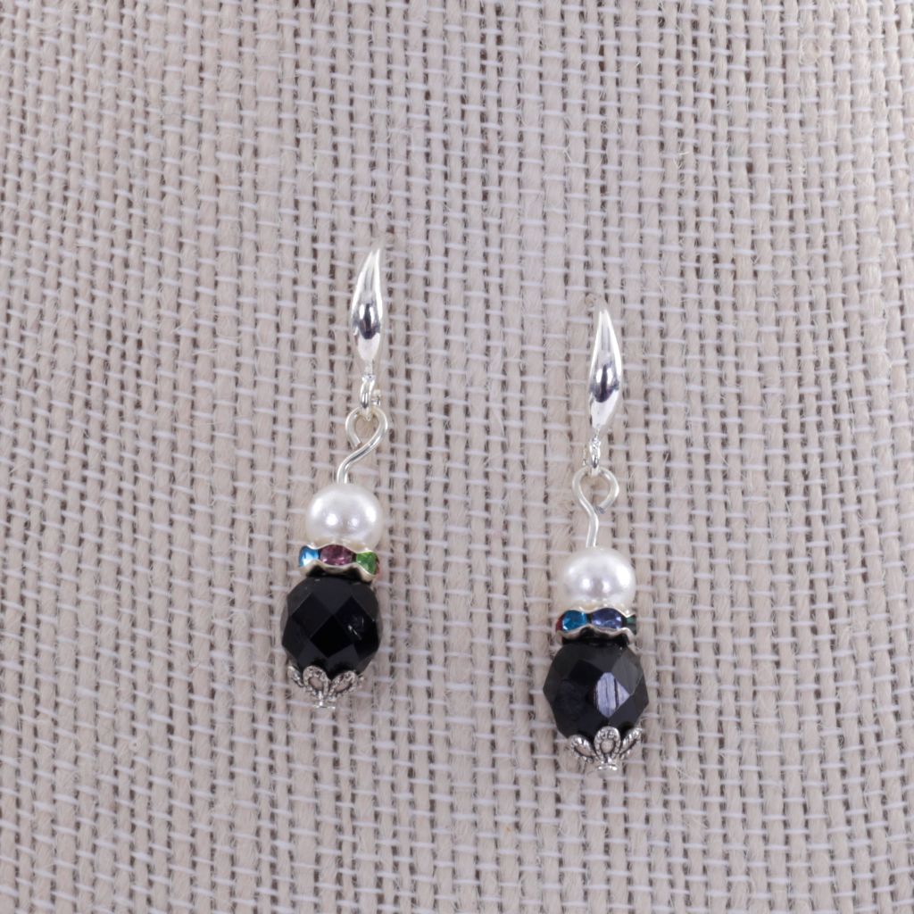 Pearl and Black Beaded Earrings
