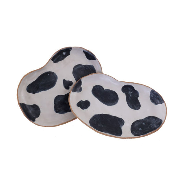 Cow Print Stoneware Bean Plate