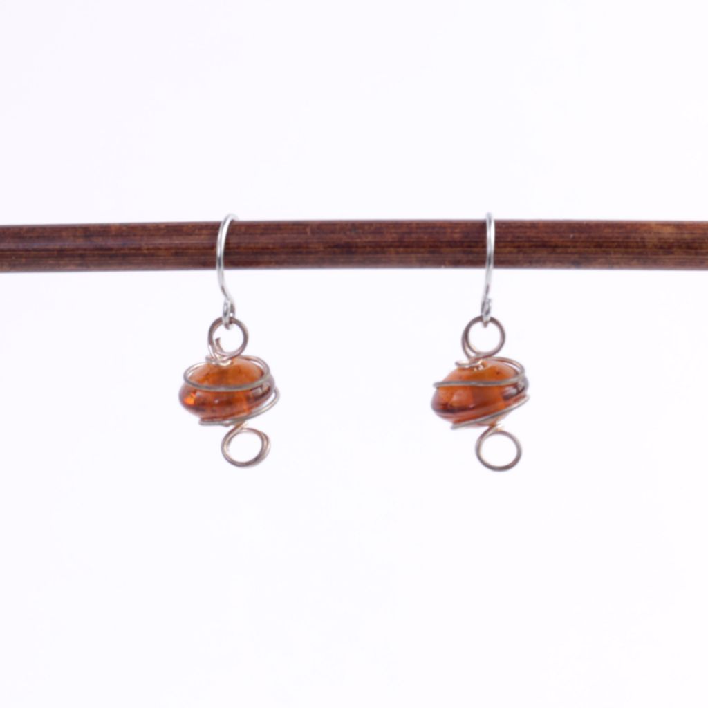 Wire Wrapped Glass Bead Earrings