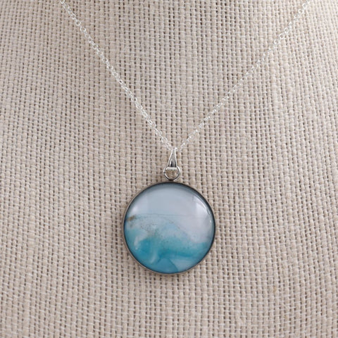 Blue & White Abstract Alcohol Ink Necklace