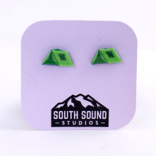 Green Tent Camping Stud Earrings