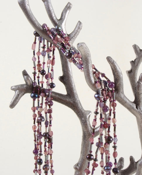 Purple & Pearl Multi Strand Beaded Necklace