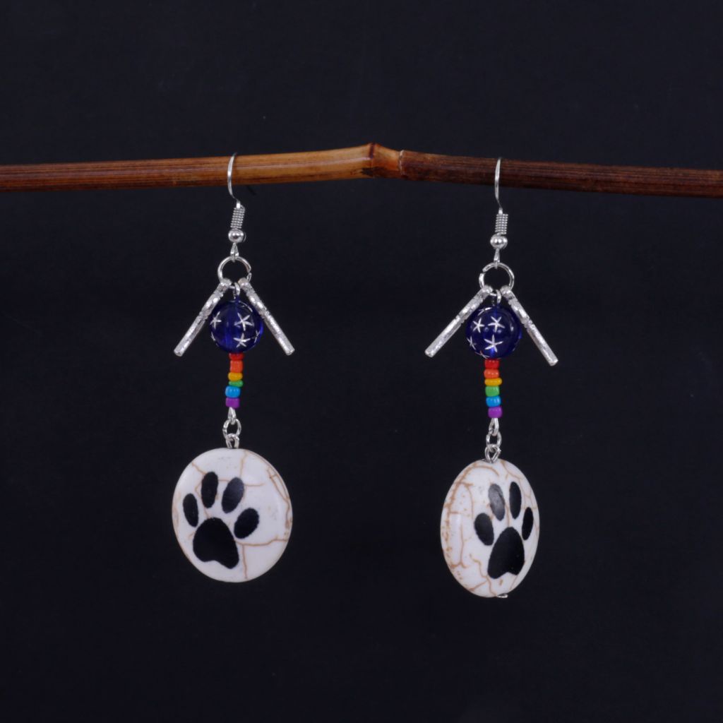 Rainbow Bridge Beaded Dangle Earrings with Wings