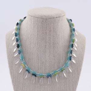 Kumihimo Braided Necklace Blue and White with Accent Beads