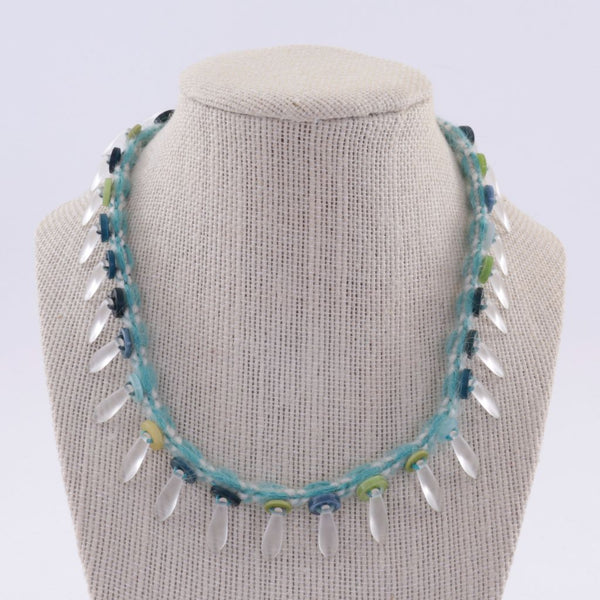 Kumihimo Braided Necklace Blue and White with Accent Beads