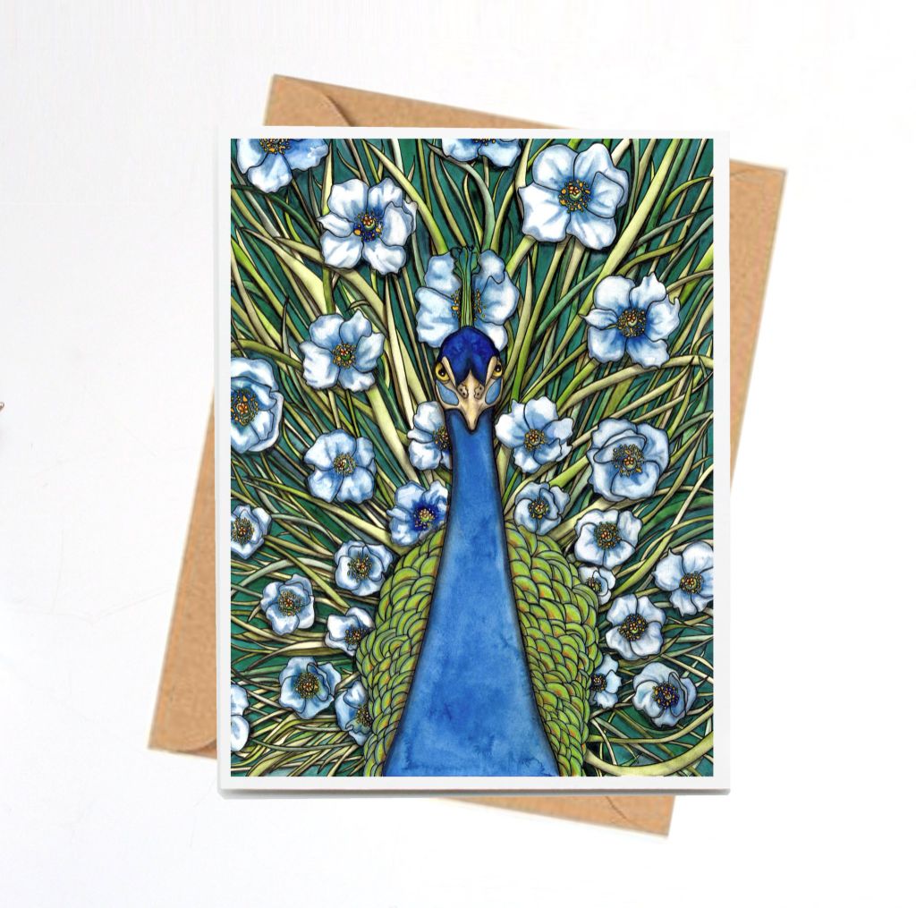 Grande Peacock Fleur - Greeting Card