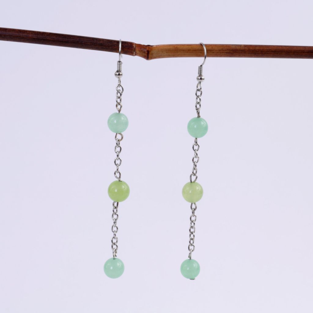 Green Beads & Chain Dangle Earrings