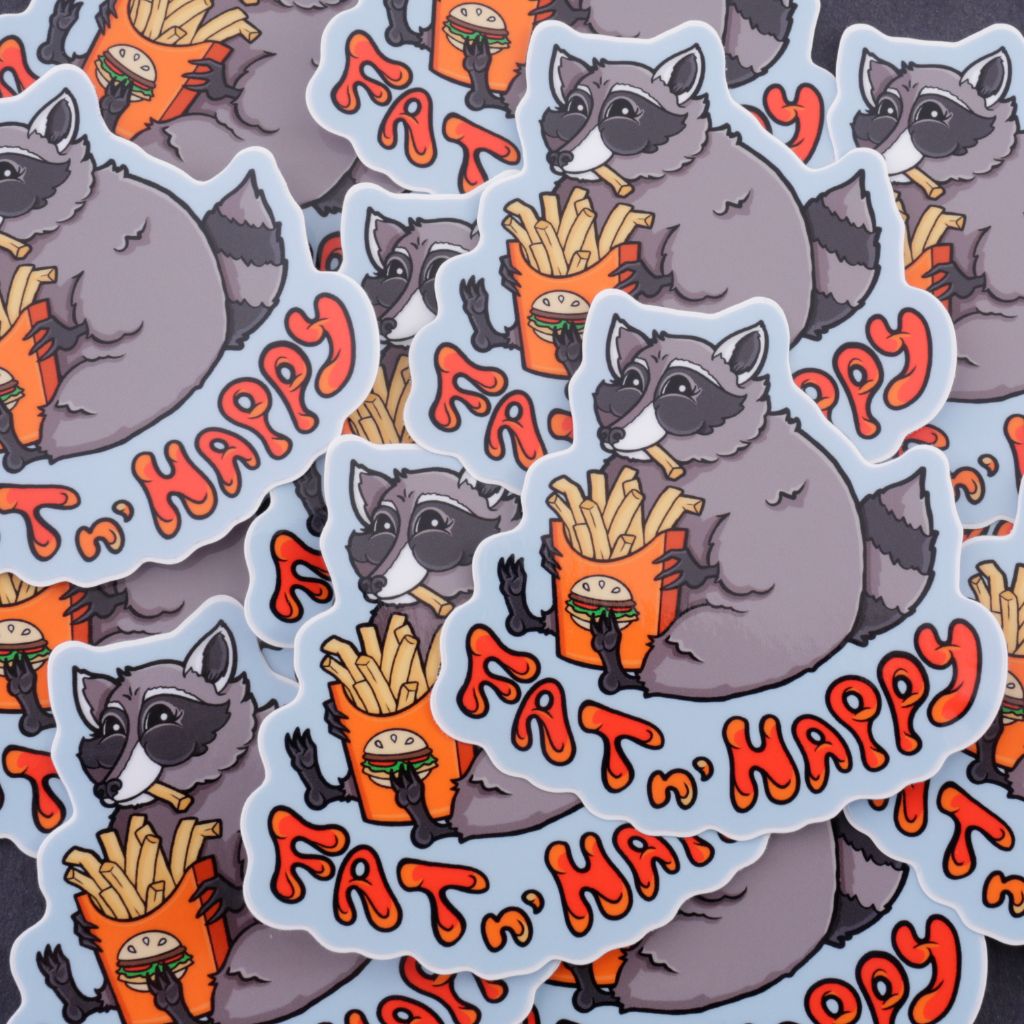 Raccoon with French Fries - Fat & Happy Sticker