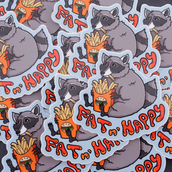 Raccoon with French Fries - Fat & Happy Sticker