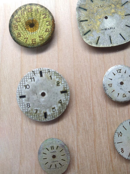 Vintage Soviet Watch Dials in Resin - Framed Assemblage Wall Art