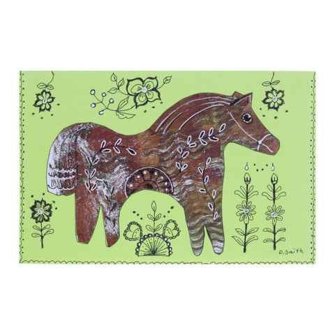 Folk Art Dala Horse Card - Lime Green