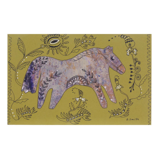 Folk Art Dala Horse Card - Olive Green