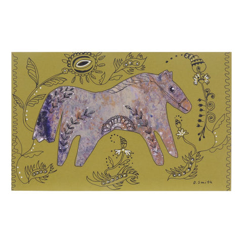 Folk Art Dala Horse Card - Olive Green