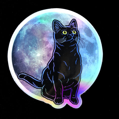 Cat Moon Night Holographic Sticker