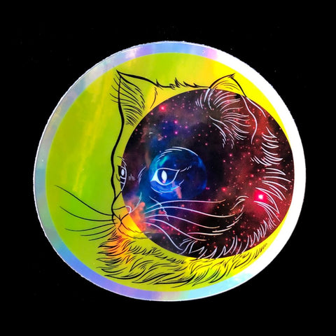 Crescent Moon Cat Holographic Sticker