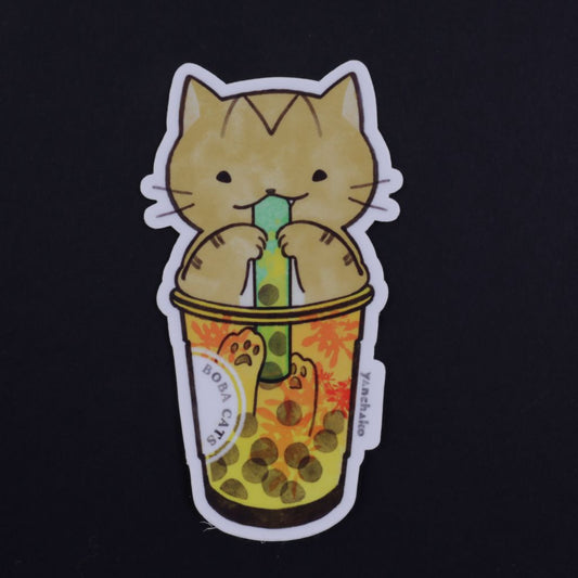 Sunset Mango Boba Cat Sticker