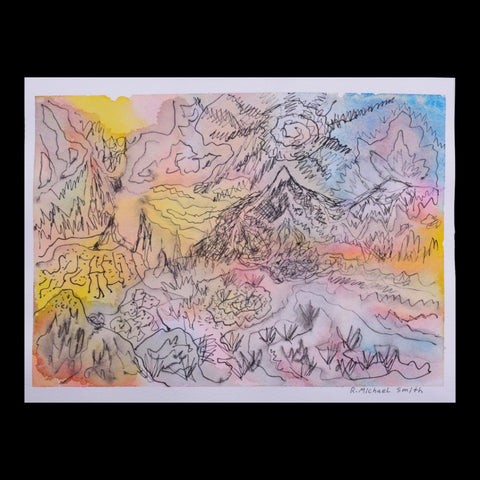 Sketchy Mountains - Original watercolor, pen & ink