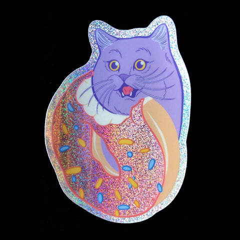Donut Cat Holographic Sparkle Sticker
