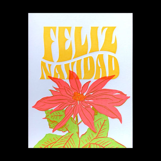 Feliz Navidad Poinsettia Holiday Christmas Card