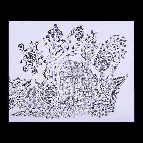 Home in the Forest - Original Uniball Ink Drawing