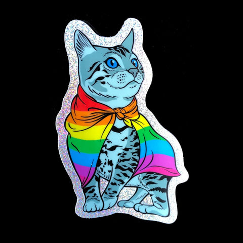 Rainbow Pride Kitty Holo Glitter Sticker