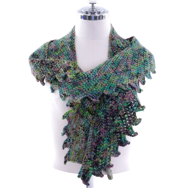 Hand Crocheted Scarf - Jewel Tones - Merino Wool